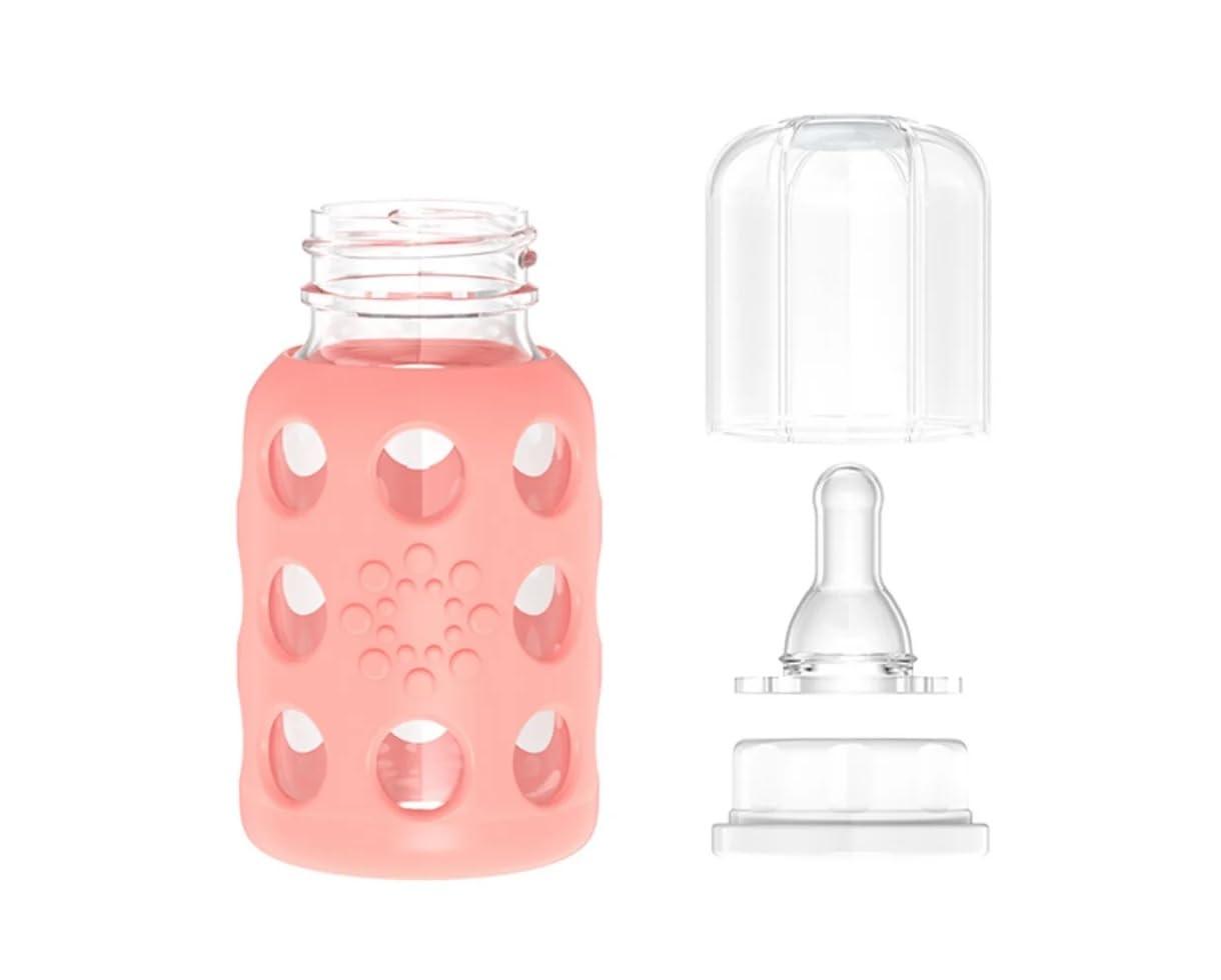 Lifefactory Glass Baby Bottles with Silicone Protection - 4-Pack, 4 oz Bottles (2- Lavender & 2- Cantaloupe)