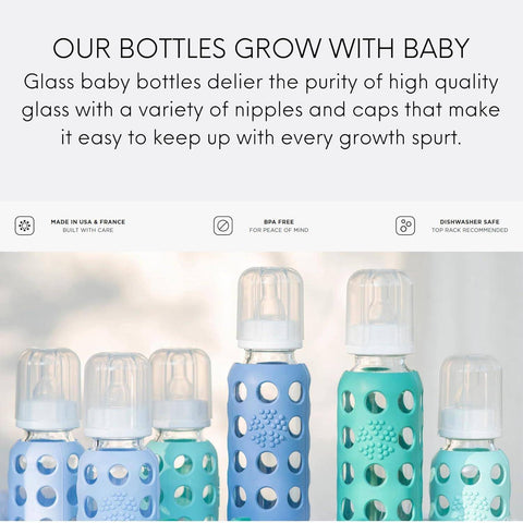Lifefactory Glass Baby Bottles with Silicone Protection - 4-Pack, 4 oz Bottles (2- Lavender & 2- Cantaloupe)