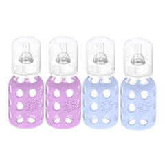 Lifefactory Glass Baby Bottles with Silicone Protection - 4-Pack, 4 oz Each Bottle (2- Blanket & 2- Lavender)