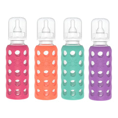 Lifefactory Glass Baby Bottles with Silicone Protection - 4-Pack, 9 oz Each Bottle (1- Raspberry, 1- Papaya, 1- Kale & 1- Grape)
