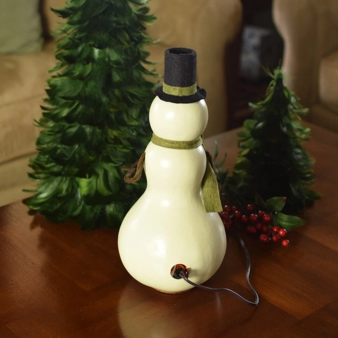 Light Up Snowman Gourd with Arms | Hand Crafted