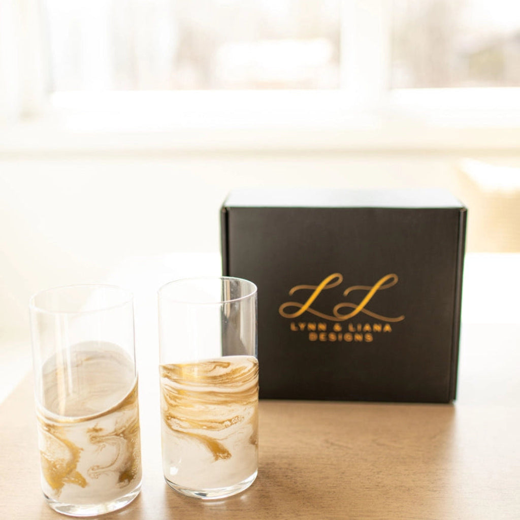 Lynn & Liana Designs | Highball Glasses | Resin Accented | Set of 2 (draft)