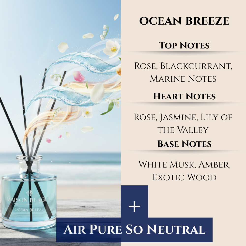 Maison Berger | Lampe Berger Essential Round Lamp Gift Set with Ocean Breeze and Air Pur So Neutral