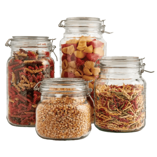 Mason Jar Kitchen Canister Set 4 Pc Jumbo Glass Jars Kitchen Storage Clamp Lid - Sammi's Attic