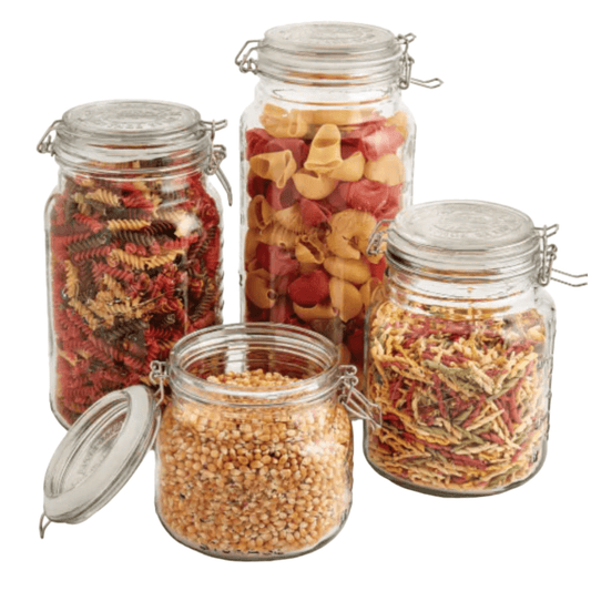 Mason Jar Kitchen Canister Set 4 Pc Jumbo Glass Jars Kitchen Storage Clamp Lid - Sammi's Attic