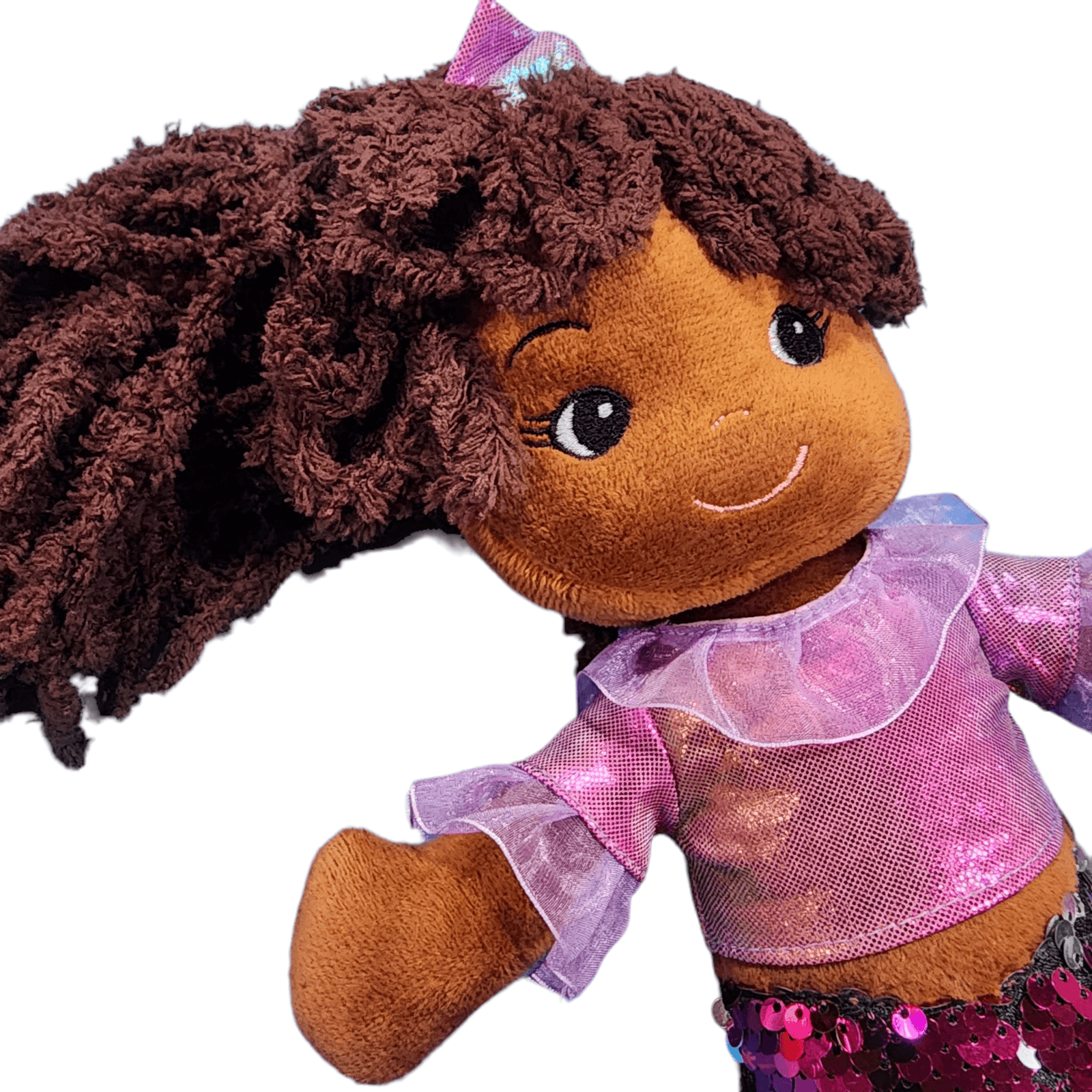 Mermaid Doll Plush Stuffed Toy 14" Ethnic Dark Skin Soft Body Pink Sequins - Sammi's Attic