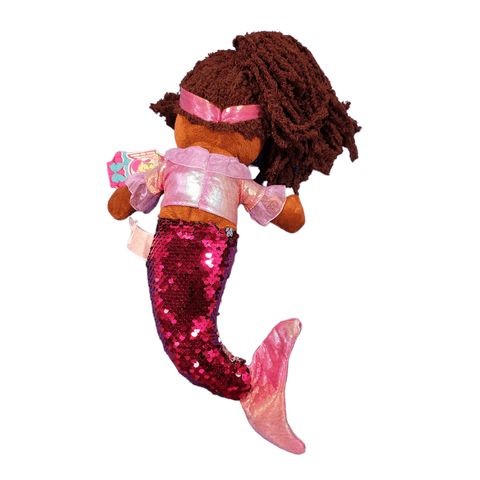 Mermaid Doll Plush Stuffed Toy 14" Ethnic Dark Skin Soft Body Pink Sequins - Sammi's Attic