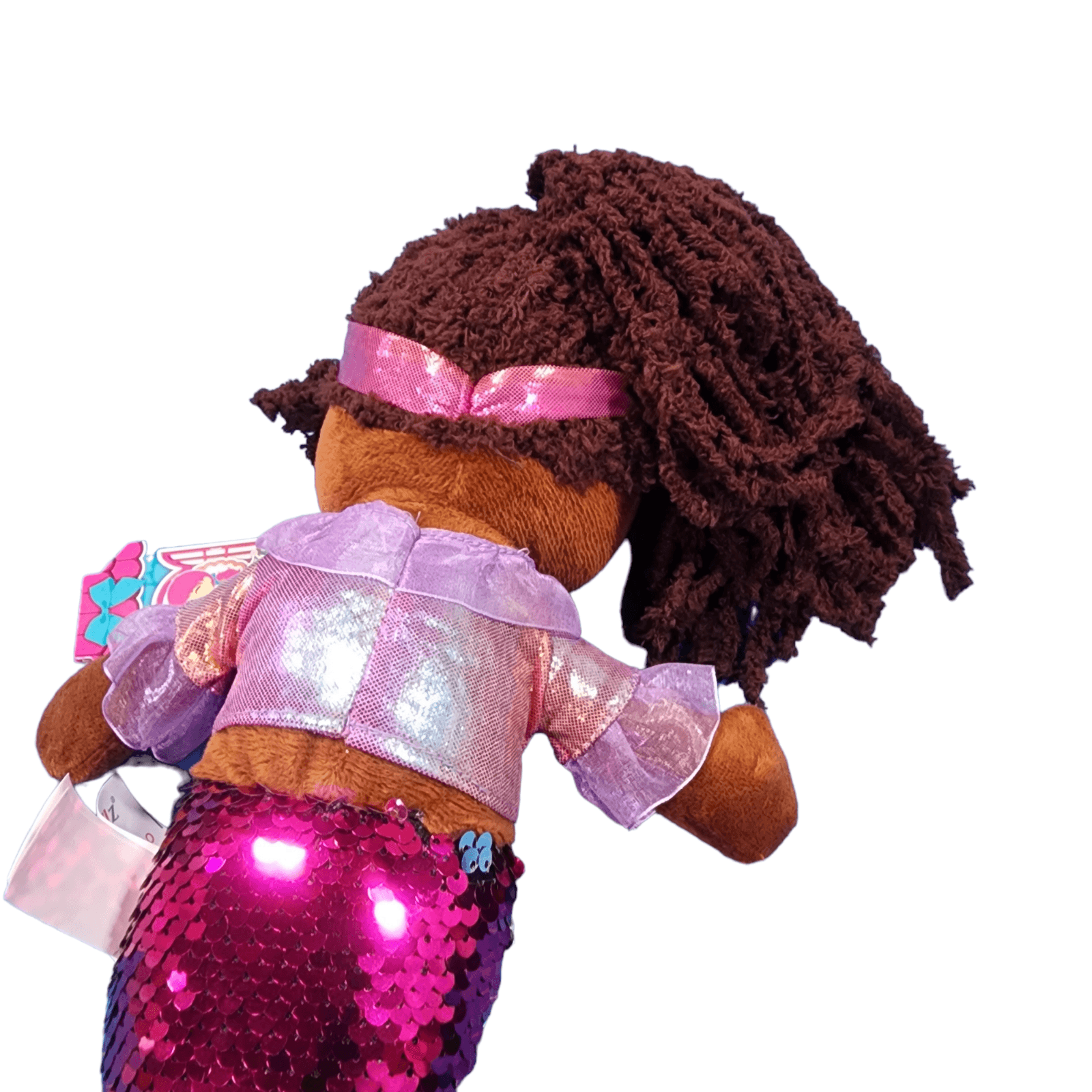Mermaid Doll Plush Stuffed Toy 14 Inch Ethnic Dark Skin Soft Body Pink Sequins