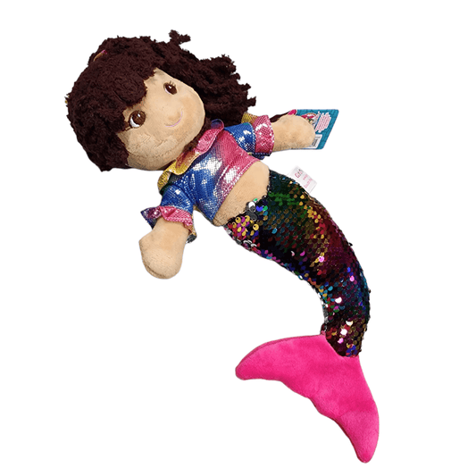 Mermaid Doll Plush Stuffed Toy 14" Soft Body Rainbow Sequins - Sammi's Attic