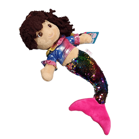 Mermaid Doll Plush Stuffed Toy 14" Soft Body Rainbow Sequins - Sammi's Attic