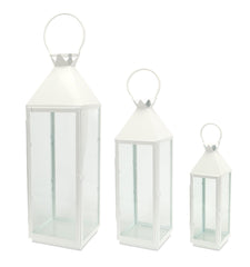 Modern Metal Lantern Set of 3 White