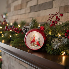 Musical Snow Globe Cardinals in Winter Woodland