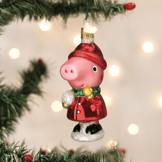 Old World Christmas Peppa Pig with Snowball Glass Hanging Ornament 4 Inch - Sammi's Attic