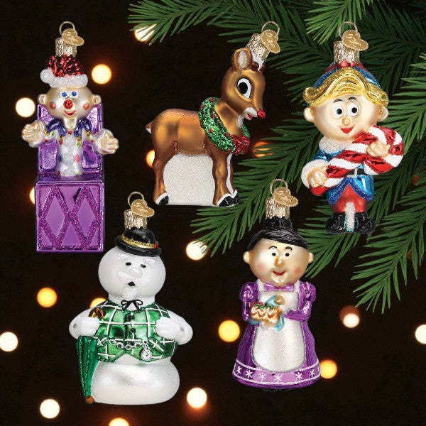 Old World Christmas Rudolph The Red Nosed Reindeer 5 Pc Glass Ornament Set #1