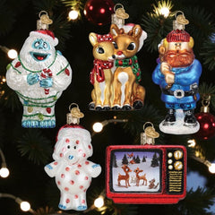 Old World Christmas Rudolph The Red Nosed Reindeer 5 Pc Glass Ornament Set #2