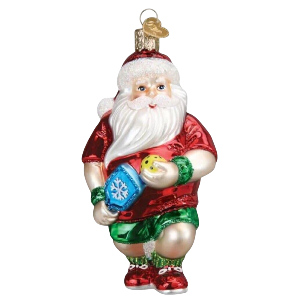 Old World Christmas Santa and Mrs Claus Pickleball Glass Ornament Set