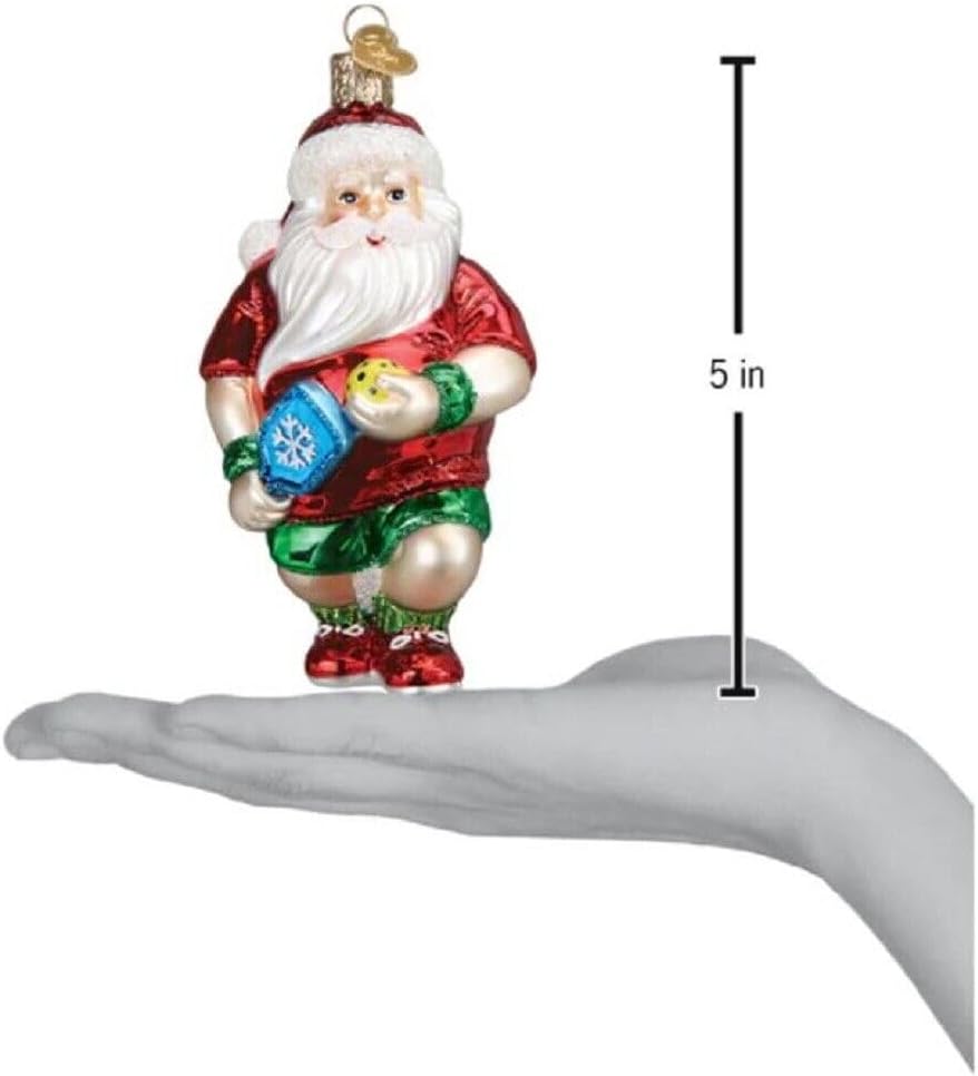 Old World Christmas Santa and Mrs Claus Pickleball Glass Ornament Set