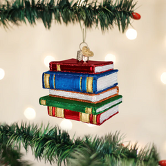 Old World Christmas Stack of Books Glass Ornament (with OWC Box)
