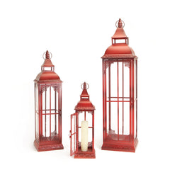 Ornamental Metal Floor Lantern Set of 3 Red