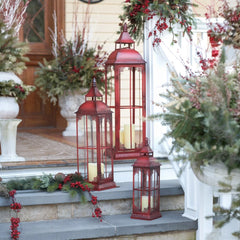 Ornamental Metal Floor Lantern Set of 3 Red