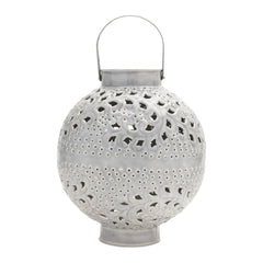 Pierced Metal Candle Lantern 11"H Gray