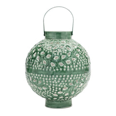 Pierced Metal Candle Lantern 11"H Green