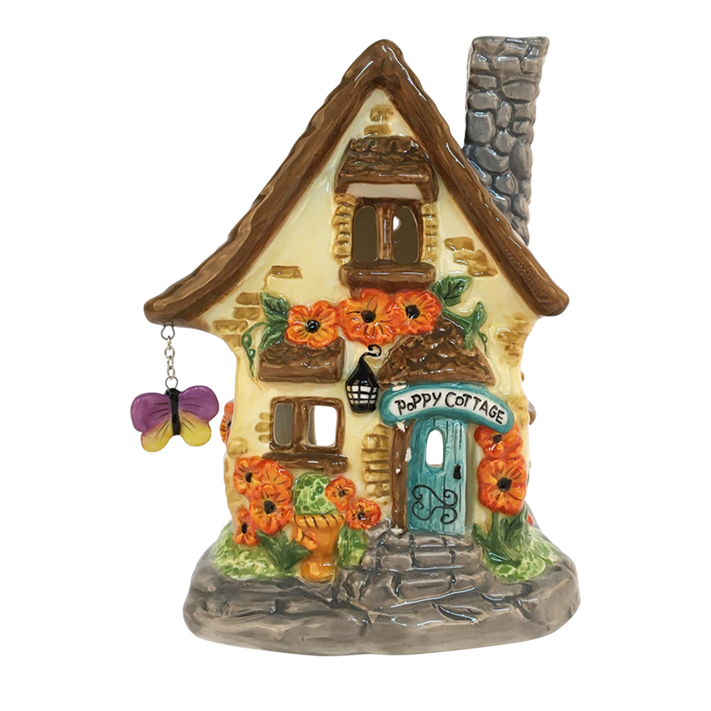 Poppy Cottage Butterfly Floral Candle House