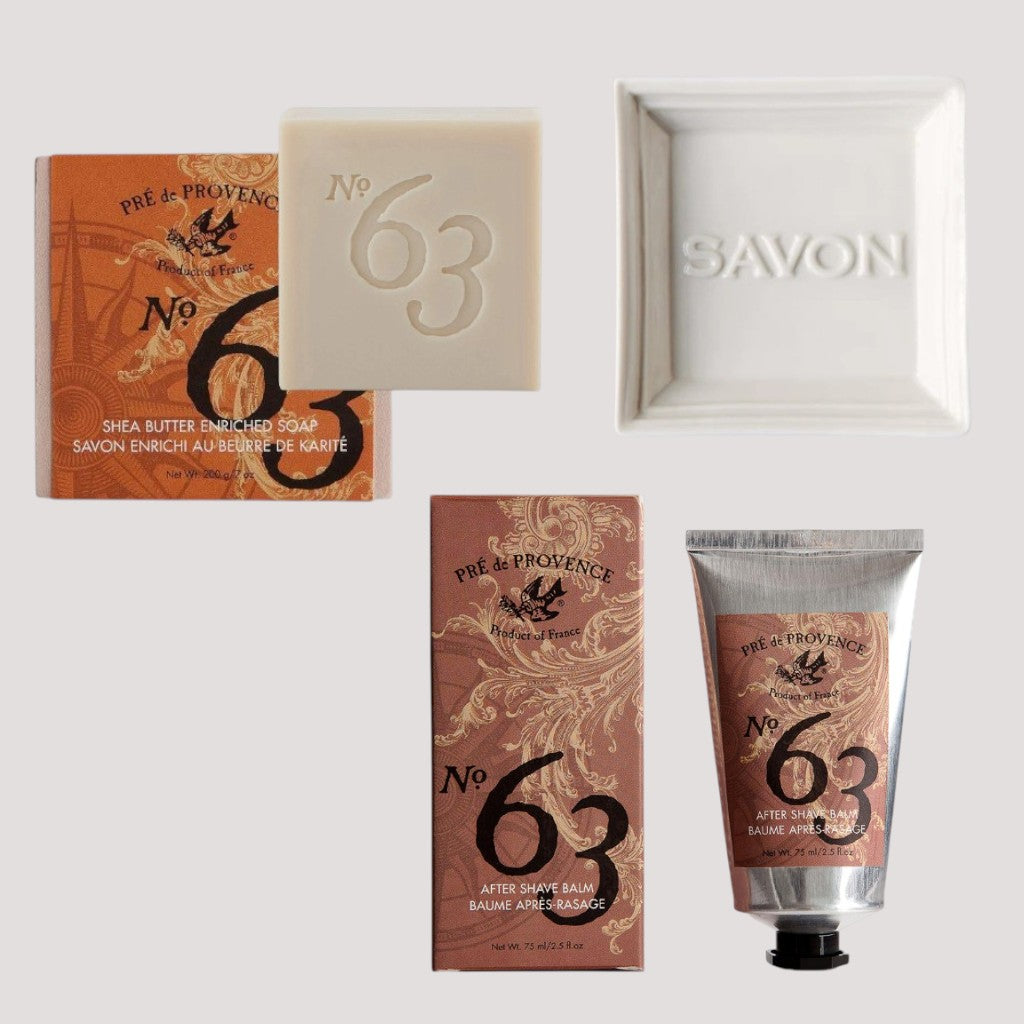 Pre De Provence No.63 After Shave Balm, Cube Soap, and Dish Gift Box