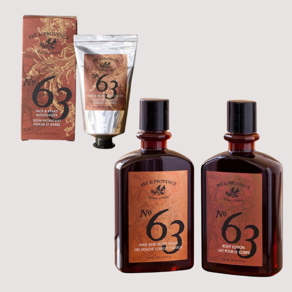 Pre De Provence No.63 Face & Beard Moisturizer, Hair & Body Wash, Lotion Gift Box