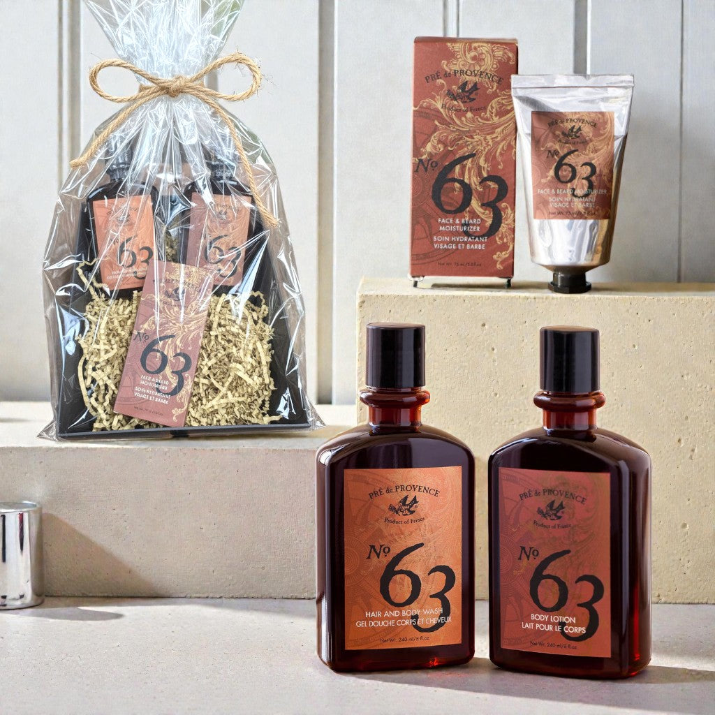 Pre De Provence No.63 Face & Beard Moisturizer, Hair & Body Wash, Lotion Gift Box