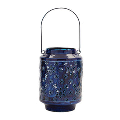 Punched Metal Candle Lantern 9.5"H Blue