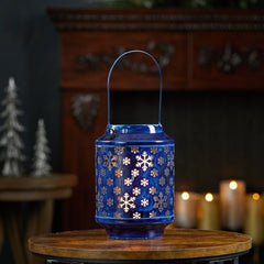 Punched Metal Candle Lantern 9.5"H Blue
