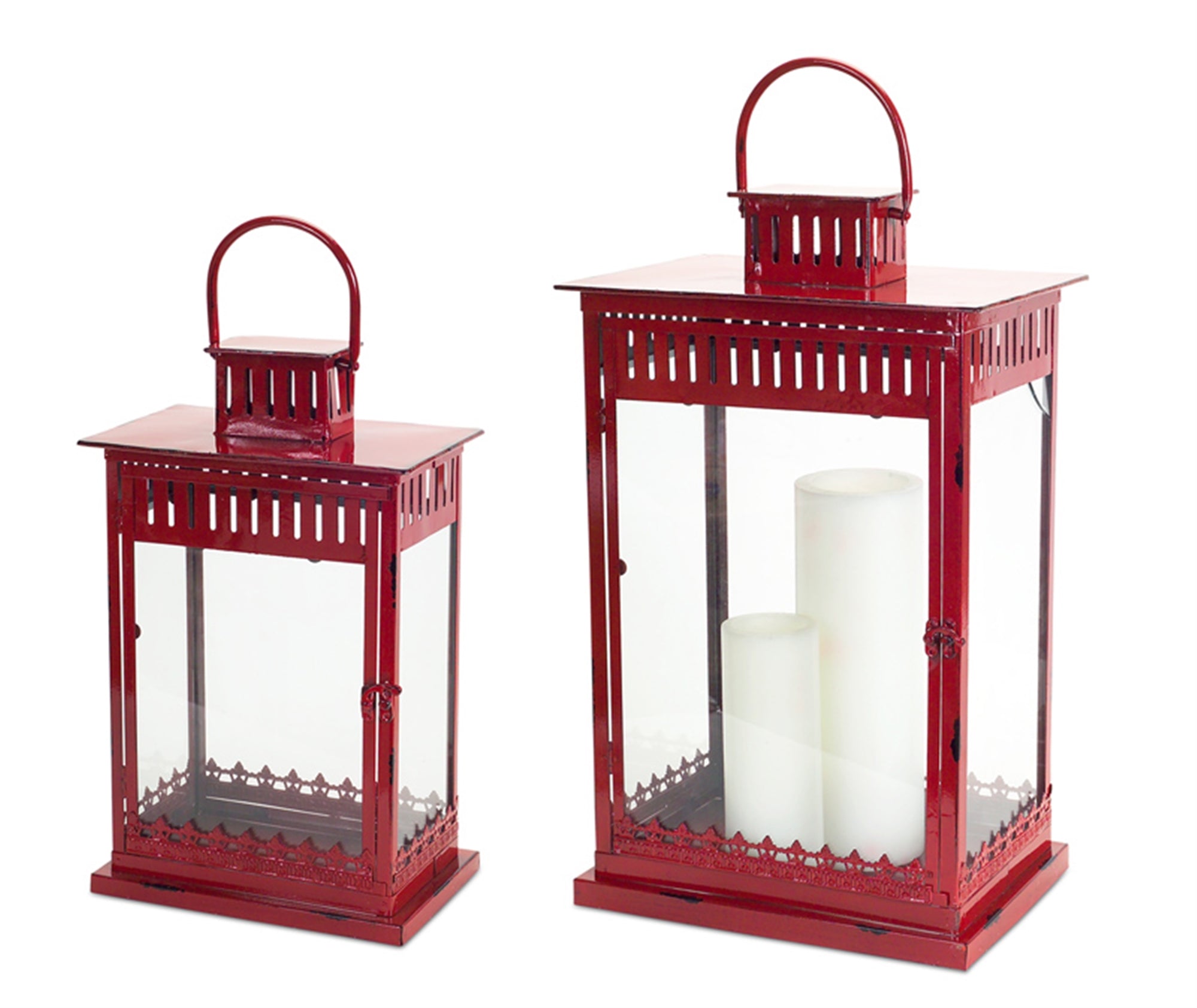 Rustic Metal Lantern Set of 2 Red