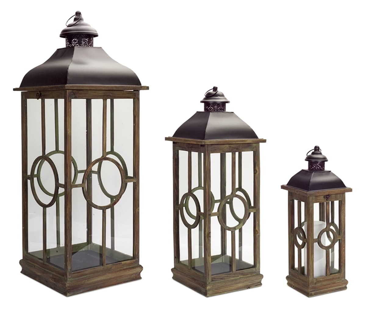 Rustic Metal & Wood Lantern Set of 3