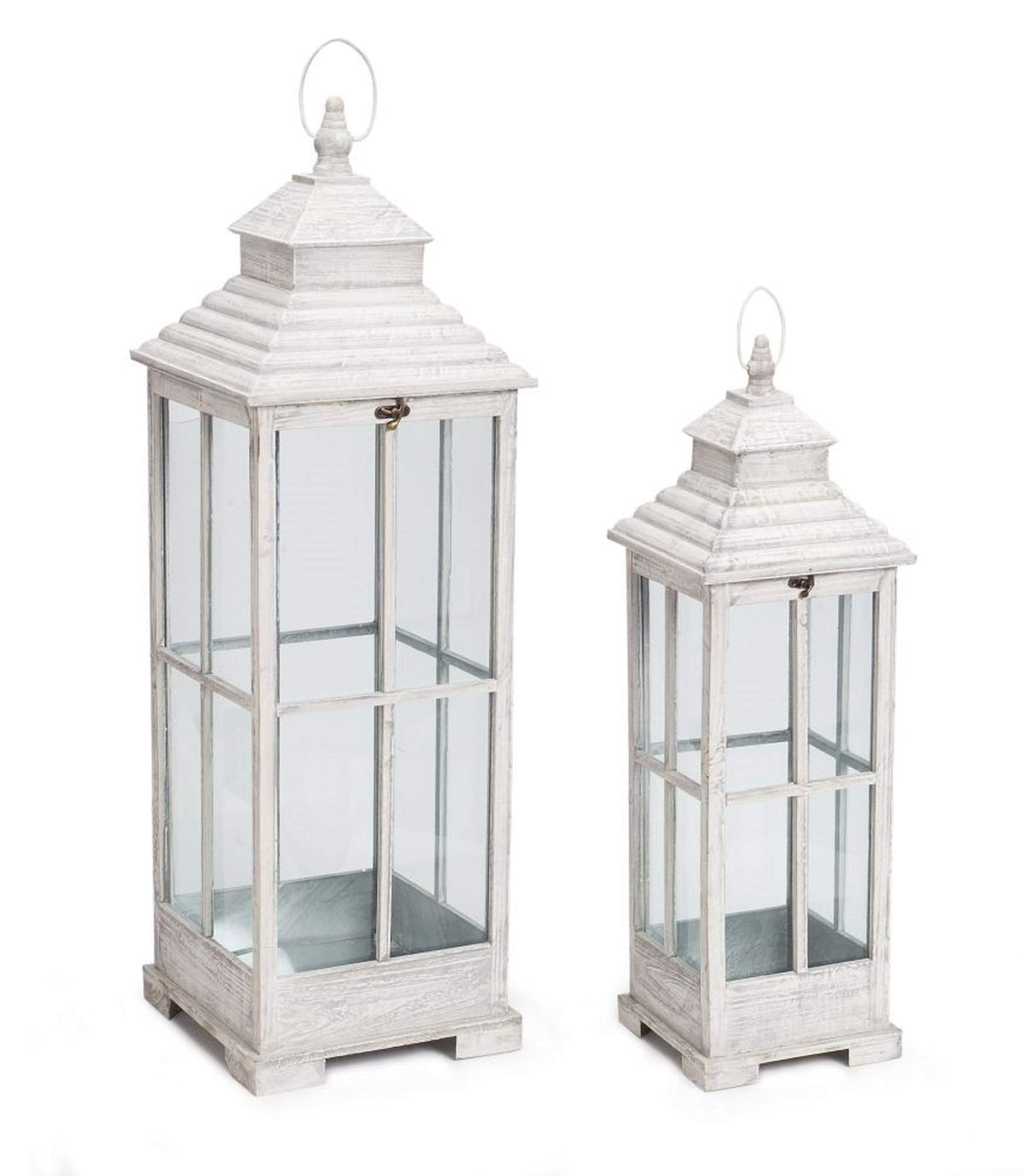 Rustic Wood Floor Lanterns (Set of 2)