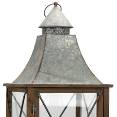 Rustic Wood Lantern With Metal Lid Set of 2