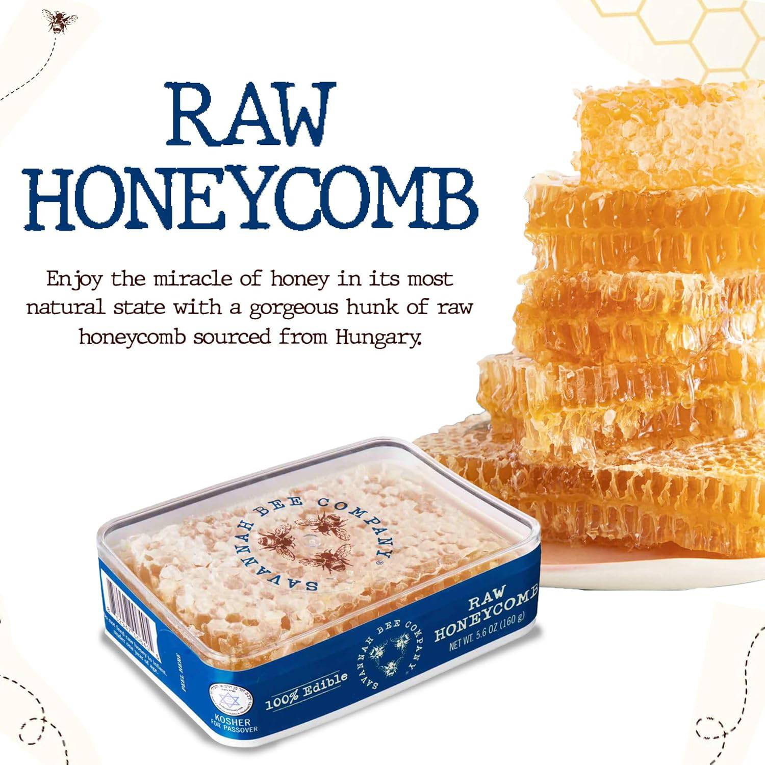 Savannah Bee Company Pure Raw Acacia Honeycomb - All Natural, Edible and Unfiltered - 12.3 oz - Sammi's Attic