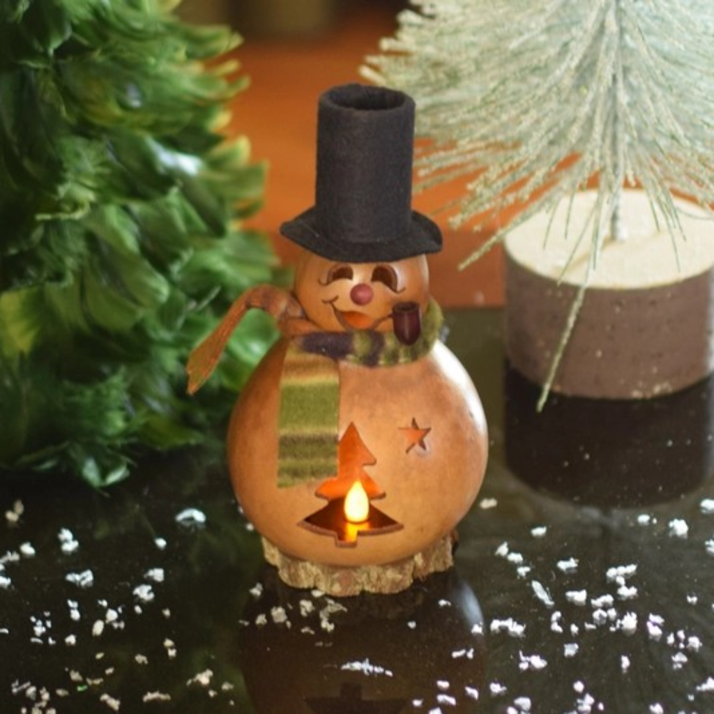 Snowman Gourd Luminary | Hand Crafted | Natural