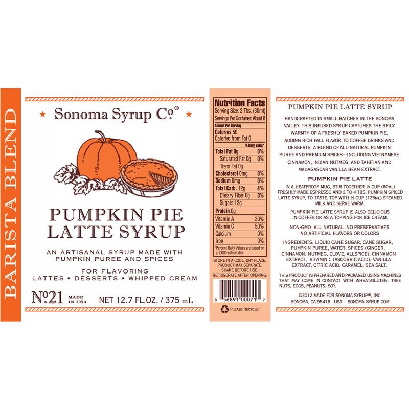Sonoma Syrup Co. Pumpkin Pie Latte Syrup (12.7 oz)