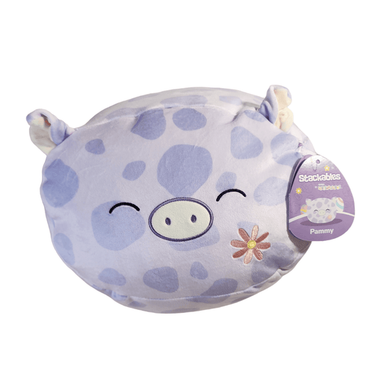 Squishmallows Stackables 12" Pammy Purple Spotted Pig Flower Embroidery - Sammi's Attic
