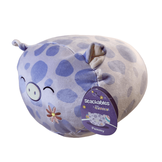 Squishmallows Stackables 12" Pammy Purple Spotted Pig Flower Embroidery - Sammi's Attic