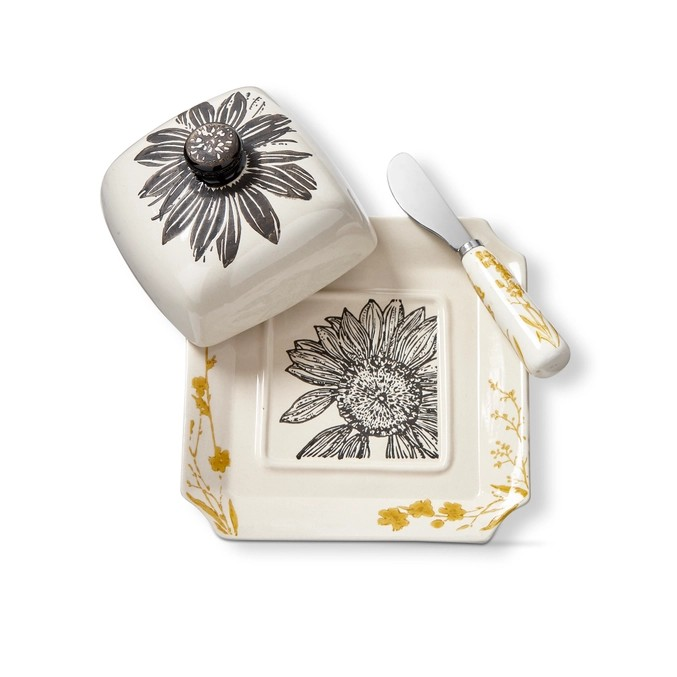 Stoneware Butter Dish with Spreader | Sunflower