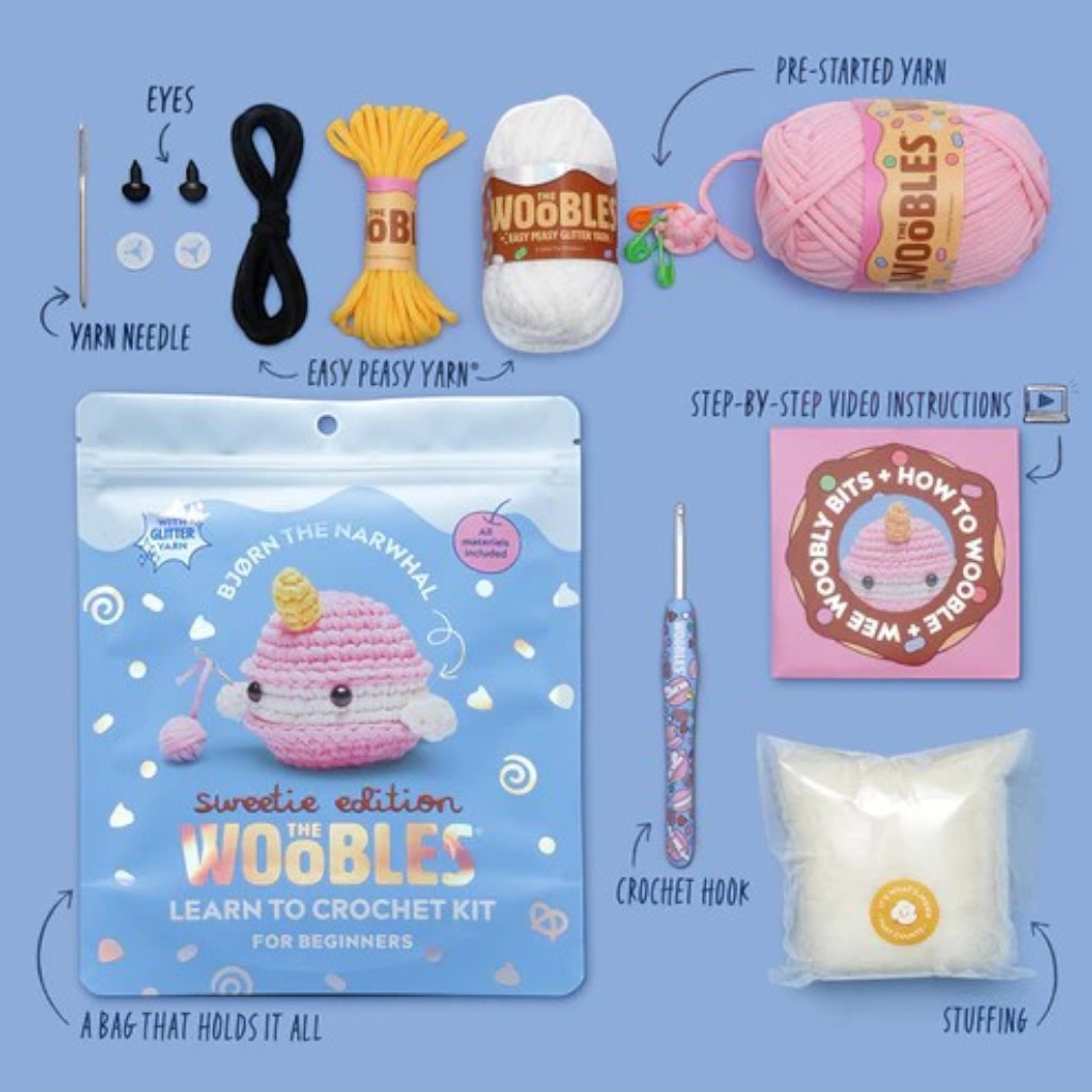 The Woobles Beginner Crochet Kit | Bjorn the Narwhal (Sweetie Edition)