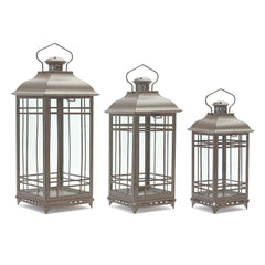 Traditional Metal Lantern Set of 3 Brown