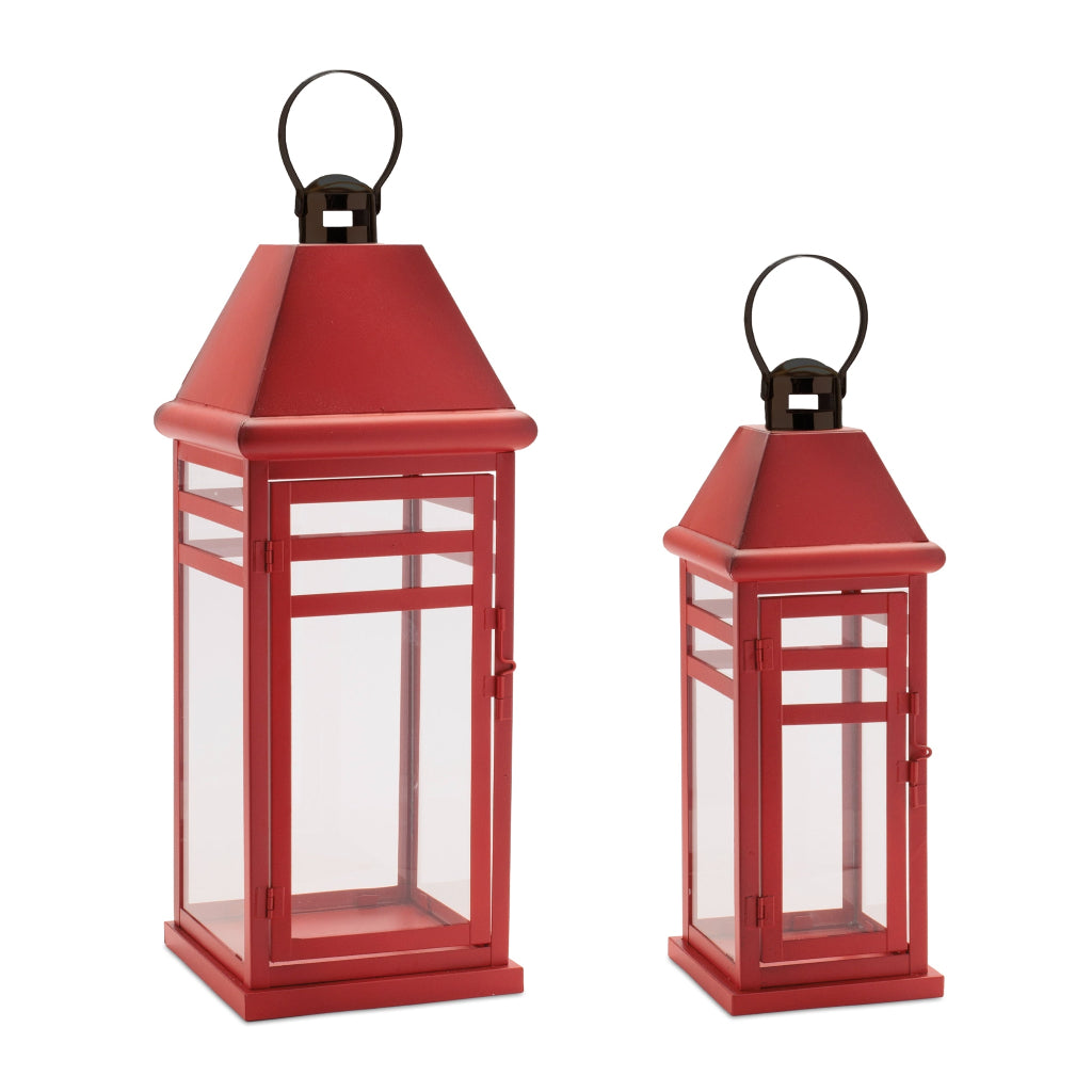 Traditional Red Metal Lantern Set of 2