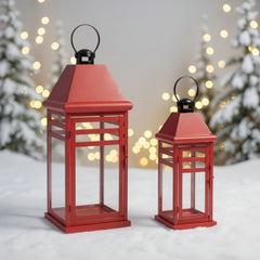 Traditional Red Metal Lantern Set of 2
