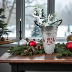 Tree Farm Galvanized Metal Pail Vase