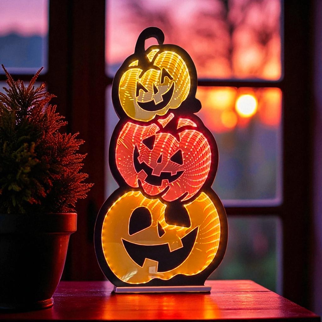 Triple Jack-o-Lantern Infinity Light 23"H