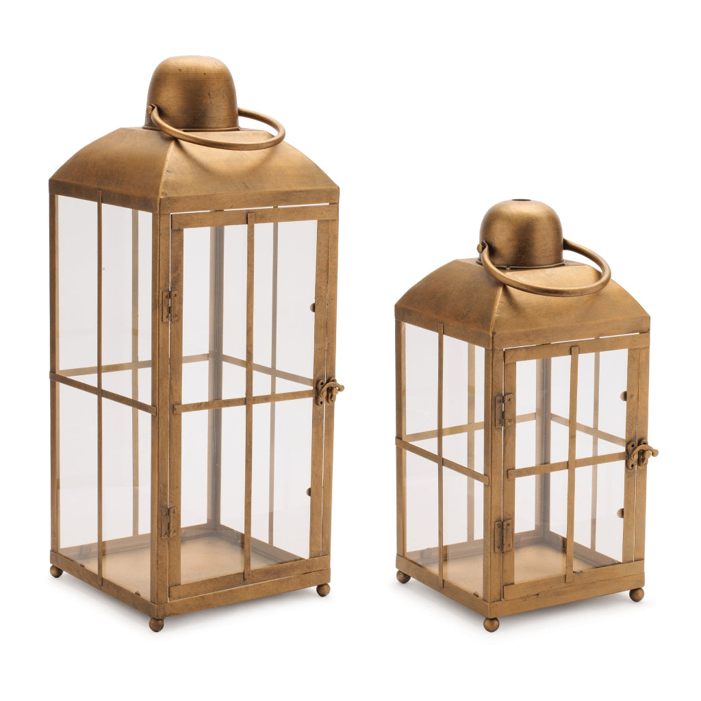 Vintage Brass Styled Metal Lantern Set of 2