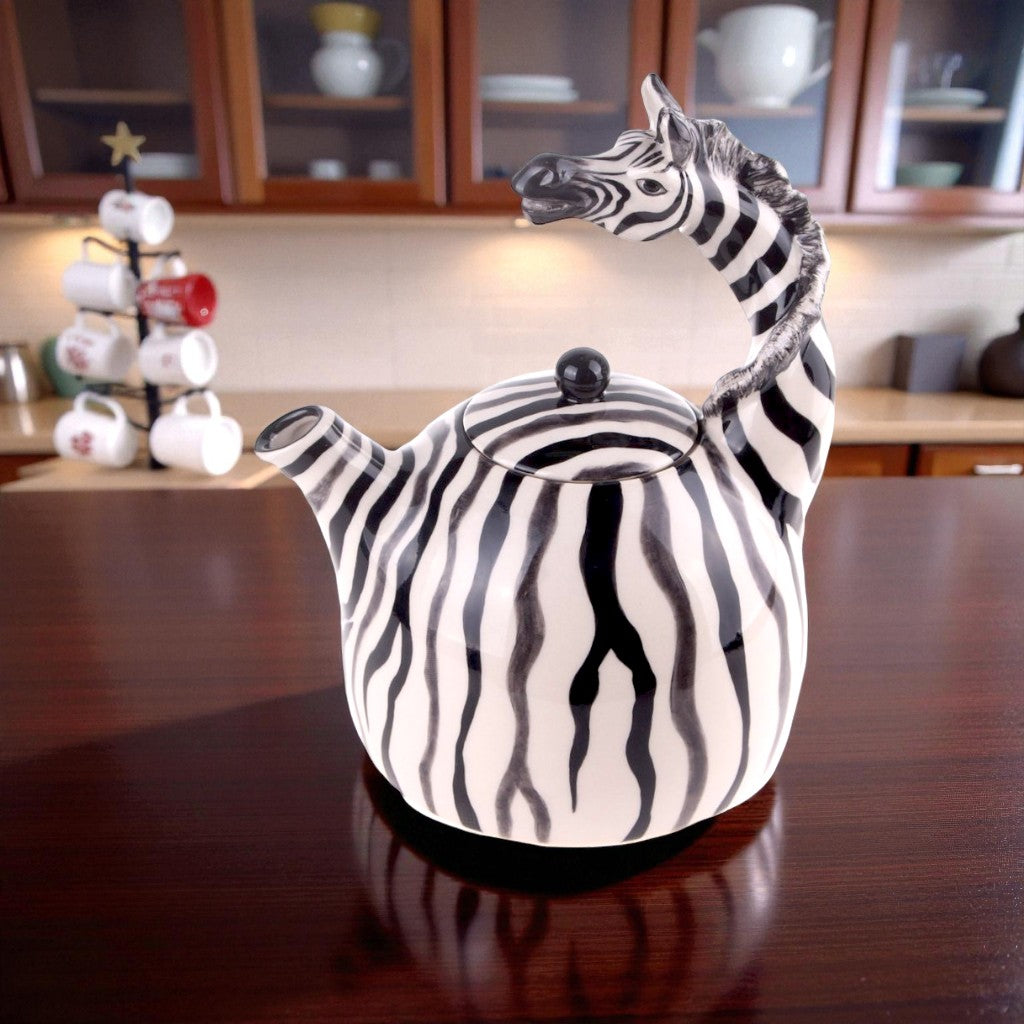Whimsical Zebra Figural Teapot | Hand-Painted Ceramic